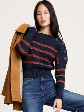 Banana Republic Cotton Striped Button Sweater | Size Small